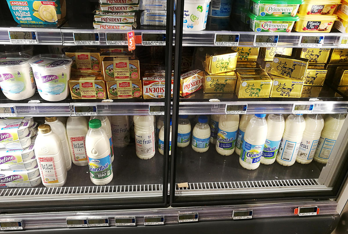 Milk in a French supermarket